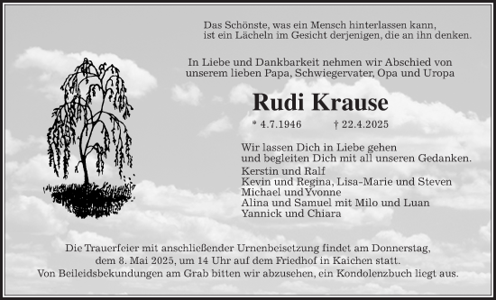 Traueranzeige von Rudi Krause von Wetterauer Zeitung