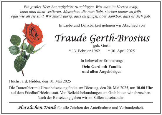 Traueranzeige von Traude Gerth-Brosius von Kreis-Anzeiger, Kreis-Anzeiger