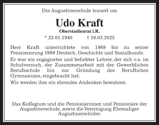 Traueranzeige von Udo Kraft von Wetterauer Zeitung