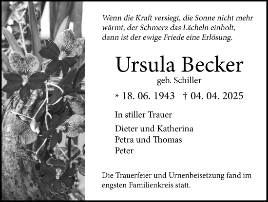 Traueranzeige von Ursula Becker von Pohlheimer Nachrichten