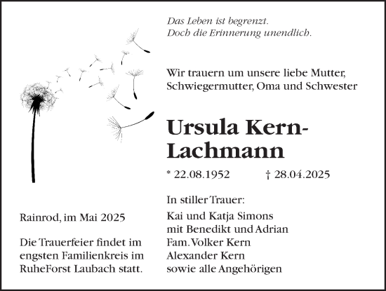 Traueranzeige von Ursula Kern-Lachmann von Kreis-Anzeiger