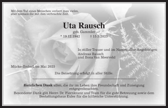 Traueranzeige von Uta Rausch von Giessener Allgemeine, Alsfelder Allgemeine