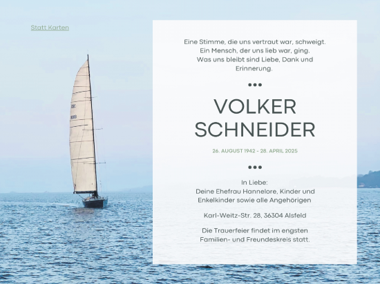 Traueranzeige von Volker Schneider von Oberhessische Zeitung