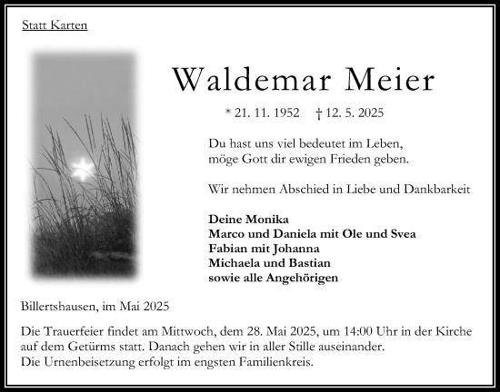 Traueranzeige von Waldemar Meier von Oberhessische Zeitung
