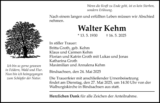 Traueranzeige von Walter Kehm von Kreis-Anzeiger