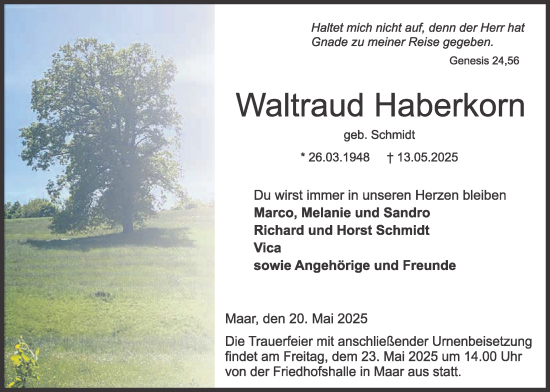 Traueranzeige von Waltraud Haberkorn von Lauterbacher Anzeiger
