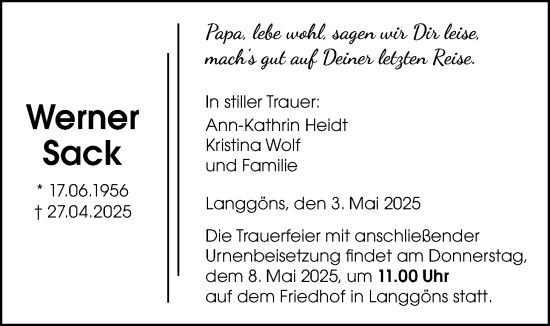 Traueranzeige von Werner Sack von Wetterauer Zeitung