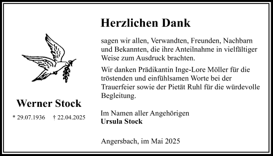 Traueranzeige von Werner Stock von Lauterbacher Anzeiger