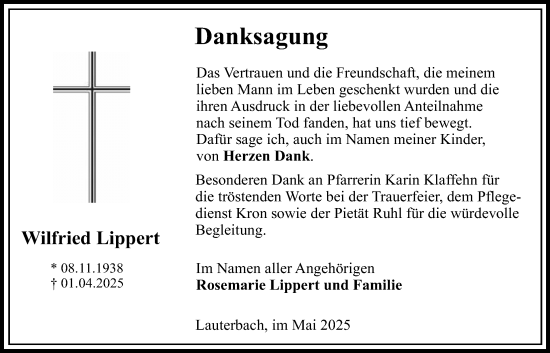 Traueranzeige von Wilfried Lippert von Lauterbacher Anzeiger