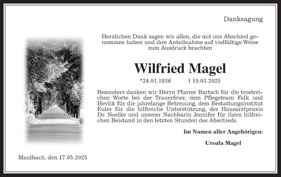 Traueranzeige von Wilfried Magel von Oberhessische Zeitung