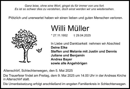 Traueranzeige von Willi Müller von Lauterbacher Anzeiger