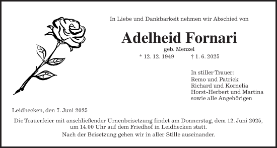 Traueranzeige von Adelheid Fornari von Wetterauer Zeitung