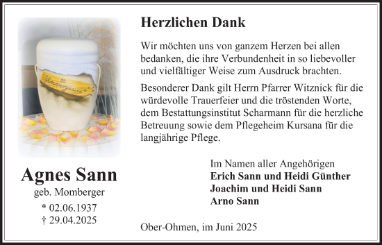 Traueranzeige von Agnes Sann Sann von Mücker Stimme