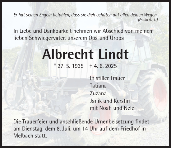 Traueranzeige von Albrecht Lindt von Wetterauer Zeitung
