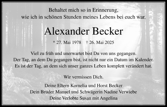 Traueranzeige von Alexander Becker von Usinger Anzeigenblatt