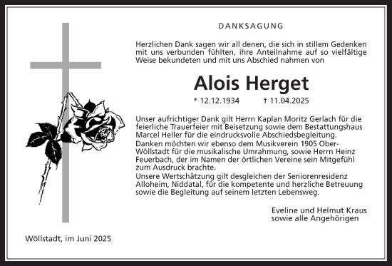 Traueranzeige von Alois Herget von Wetterauer Zeitung