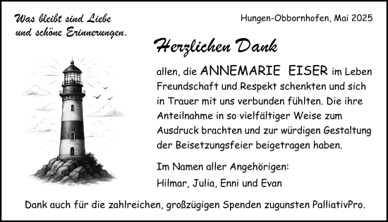 Traueranzeige von Annemarie Eiser von Wetterauer Zeitung