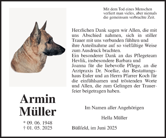 Traueranzeige von Armin Müller von Giessener Allgemeine, Alsfelder Allgemeine