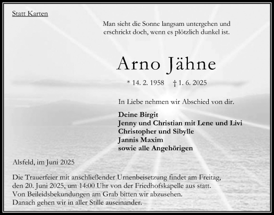 Traueranzeige von Arno Jähne 
