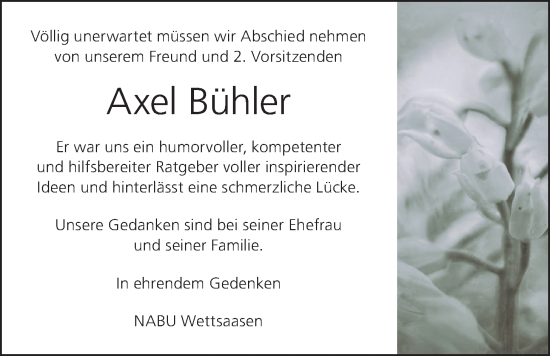 Traueranzeige von Axel Bühler von Mücker Stimme