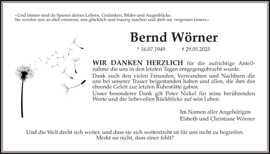 Traueranzeige von Bernd Wörner von Bad Vilbel/Karben