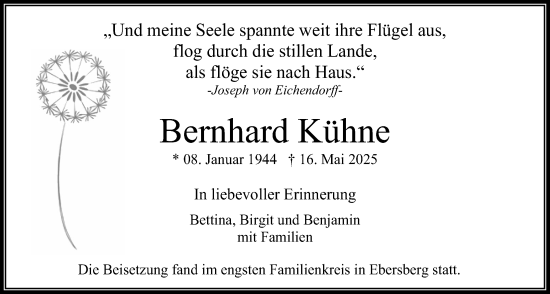 Traueranzeige von Bernhard Kühne von Usinger Anzeigenblatt
