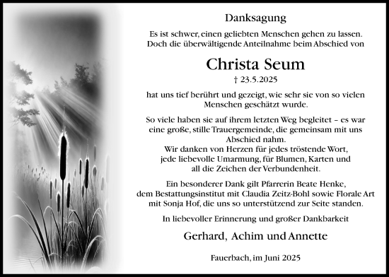 Traueranzeige von Christa Seum von Kreis-Anzeiger