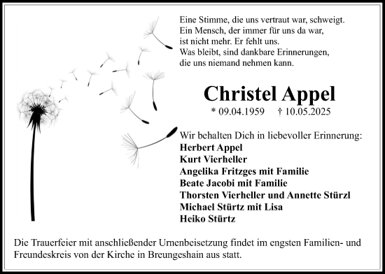 Traueranzeige von Christel Appel von Kreis-Anzeiger
