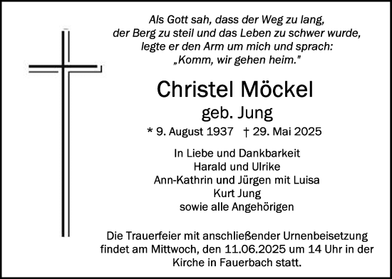 Traueranzeige von Christel Möckel von Butzbacher Zeitung