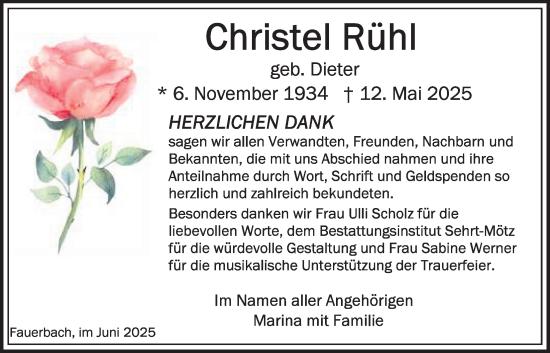 Traueranzeige von Christel Rühl von Butzbacher Zeitung