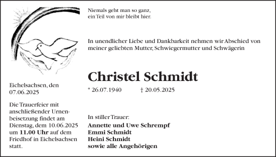 Traueranzeige von Christel Schmidt von Kreis-Anzeiger