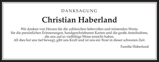 Traueranzeige von Christian Haberland von Kreis-Anzeiger
