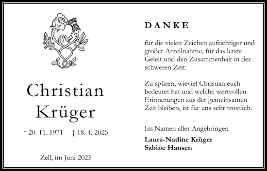 Traueranzeige von Christian Krüger von Oberhessische Zeitung