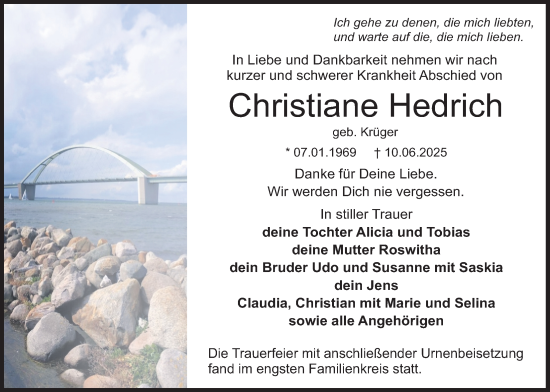 Traueranzeige von Christiane Hedrich von Lauterbacher Anzeiger