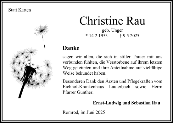 Traueranzeige von Christine Rau von Oberhessische Zeitung