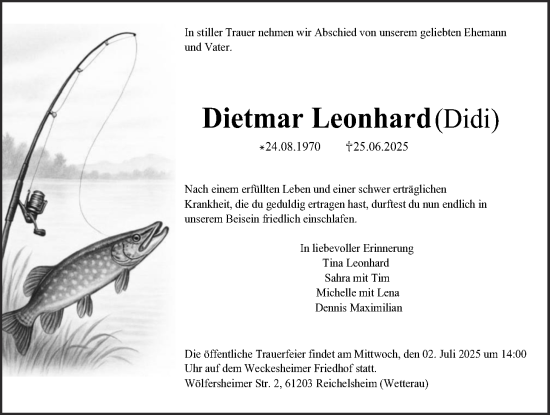 Traueranzeige von Dietmar Leonhard von Wetterauer Zeitung