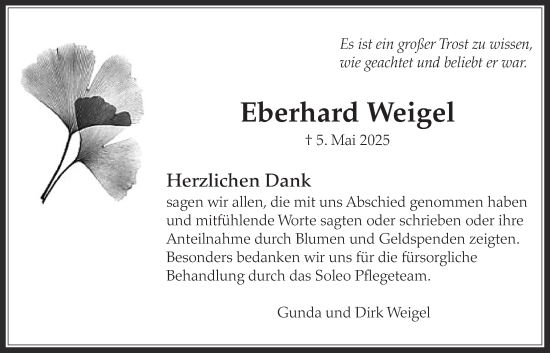 Traueranzeige von Eberhard Weigel von Bad Vilbel/Karben