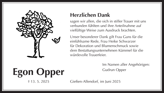 Traueranzeige von Egon Opper von Giessener Allgemeine, Alsfelder Allgemeine