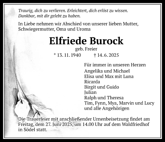 Traueranzeige von Elfriede Burock von Wetterauer Zeitung