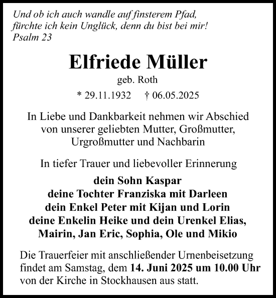 Traueranzeige von Elfriede Müller von Lauterbacher Anzeiger