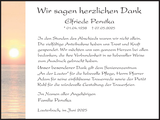 Traueranzeige von Elfriede Perutka 