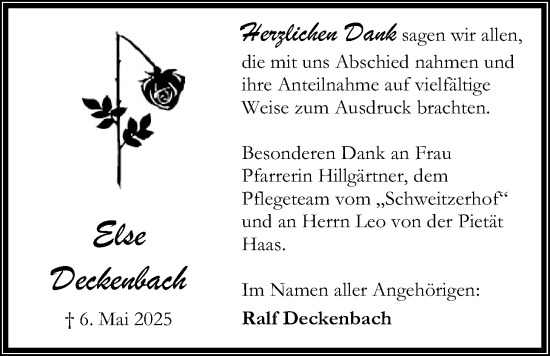 Traueranzeige von Else Deckenbach von Kreis-Anzeiger