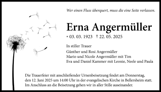 Traueranzeige von Erna Angermüller von Licher Wochenblatt, Licher Wochenblatt