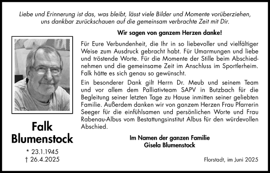 Traueranzeige von Falk Blumenstock von Wetterauer Zeitung