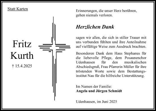 Traueranzeige von Fritz Kurth von Oberhessische Zeitung
