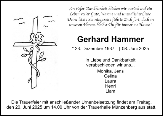 Traueranzeige von Gerhard Hammer von Butzbacher Zeitung