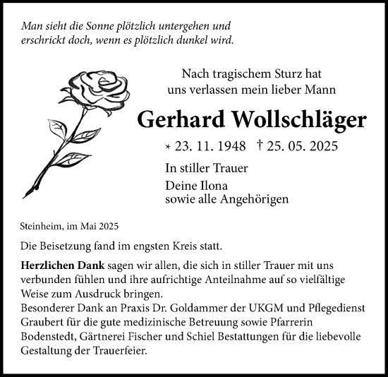 Traueranzeige von Gerhard Wollschläger von Licher Wochenblatt, Licher Wochenblatt
