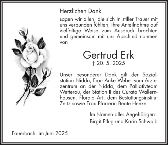 Traueranzeige von Gertrud Erk von Kreis-Anzeiger