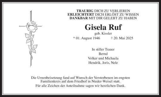 Traueranzeige von Gisela Ruf von Butzbacher Zeitung