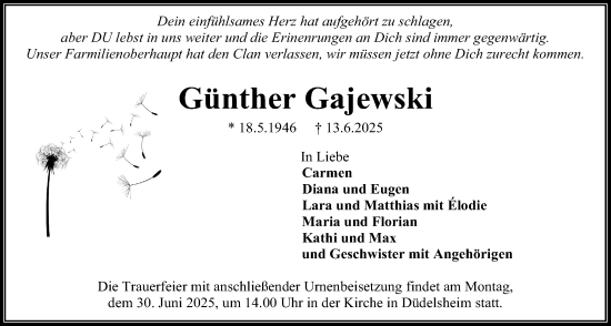 Traueranzeige von Günther Gajewski von Kreis-Anzeiger
